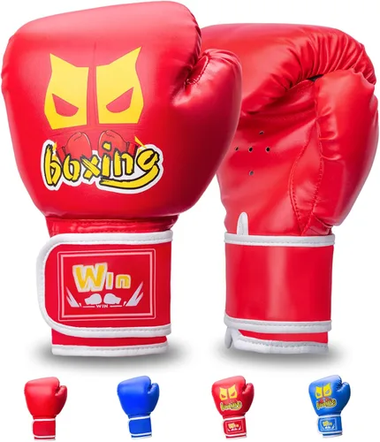 Guantes de boxeo para niños de 6 onzas para niños y niñas de 6 a 12 años, guantes de entrenamiento para jóvenes y niños pequeños, saco de boxeo, Rojo