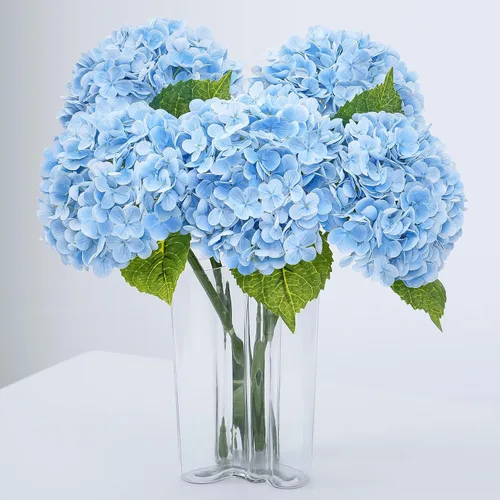 Miniatura 25 de Flores artificiales de hortensias de tacto real, 2 flores azules y 2 blancas de tacto real, flores de hortensias sintéticas de 21 pulgadas, flores