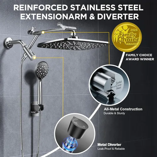 Miniatura 4 de Veken Cabezal de ducha de lluvia de 11.8 pulgadas con mano, ducha de mano de alta presión con múltiples modos de pulverización, combo de lluvia