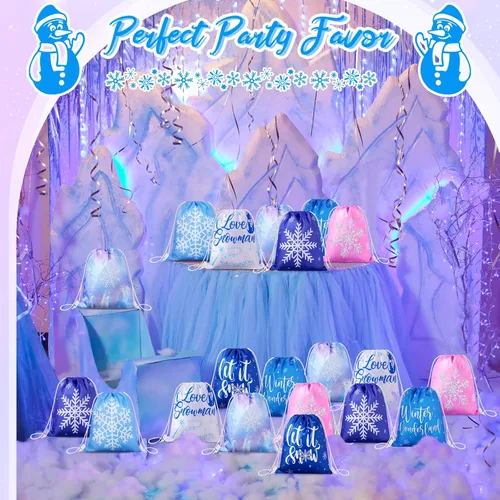 Miniatura 2 de CHENGU Bolsas de regalo de fiesta de copo de nieve de invierno a granel, bolsas de regalo de fiesta de congelados para invierno para niños, regalo