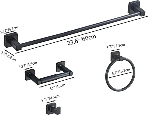 Miniatura 8 de Juego de accesorios de baño de 4 piezas de hardware de baño en negro mate, juego de accesorios de baño de acero inoxidable montado en la pared
