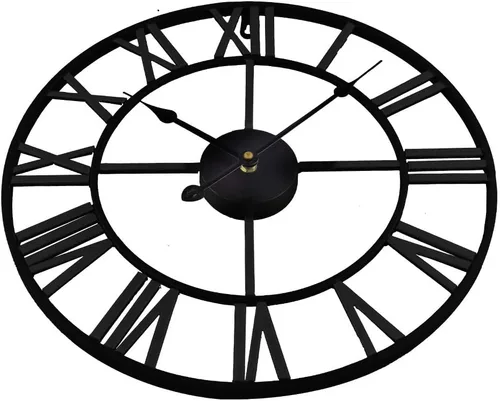 Miniatura 2 de Timelike Reloj de pared romano grande, estilo rústico, vintage, de metal, reloj de pared grande de gran tamaño, para el hogar, sala de estar, Negro