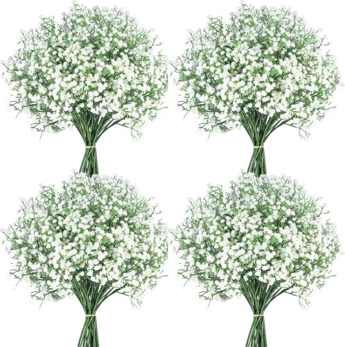 40 piezas de flores artificiales de aliento de bebé, flores artificiales de aliento de bebé, tallos largos de aliento de bebé, tallos largos de