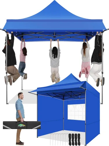 Miniatura 17 de COBIZI Toldo desplegable de 6.6 x 6.6 pies sin pared lateral, toldo resistente UPF 50+ para todas las estaciones, resistente al viento e Azul