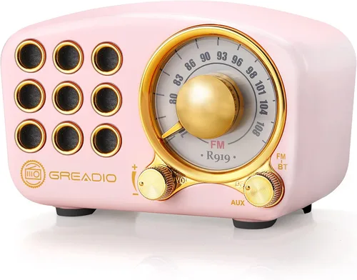 Altavoz Bluetooth retro, radio FM Radio-Greadio vintage con estilo clásico antiguo, fuerte mejora de graves, volumen fuerte, conexión inalámbrica