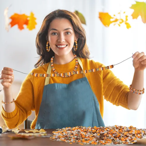 Miniatura 3 de Ferraycle Juego de 5700 cuentas de arcilla de otoño de Halloween, cuentas de arcilla de Navidad, kits de fabricación de joyas para pulseras, Naranja