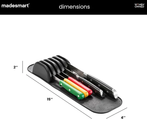 Miniatura 5 de madesmart Tapete para cuchillo, organizador compacto de ranura de agarre suave para 5 cuchillos, inserto de cajón antideslizante que protege