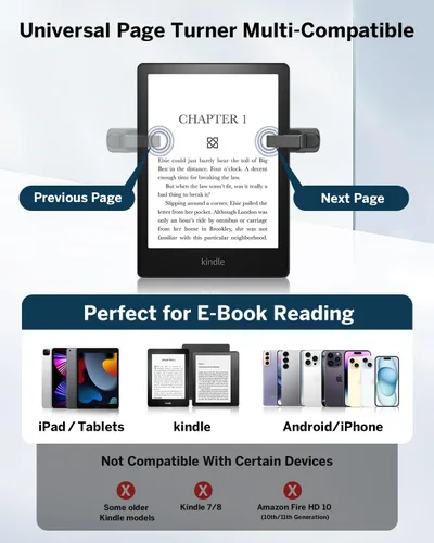 Miniatura 2 de DATAFY [Compatible con Fundas] Anillo Girador de Página con Control Remoto para Kindle Paperwhite Oasis Scribe Kobo eReaders, Controles Remotos