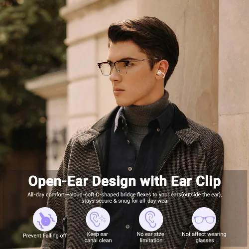 Miniatura 2 de Auriculares con clip, auriculares de oreja abierta inalámbricos Bluetooth 5.4, auriculares ligeros de oreja abierta con micrófono batería de 58