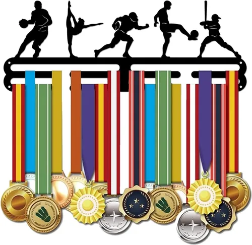 SUPERDANT Muchos tipos de medallas deportivas, silueta de atleta, soporte de medallas montado en la pared, estante de exhibición de medallas