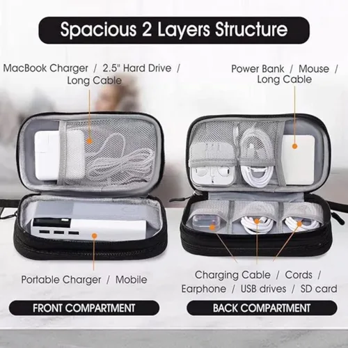 Miniatura 4 de PrimeEssence - Organizador de cables de viaje, bolsa de transporte para accesorios electrónicos, portátil, impermeable, doble capa, bolsa