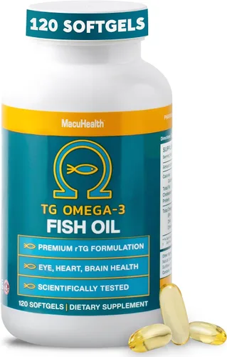 Macuhealth Aceite de Pescado Omega 3 - 1100 mg DHA, 1100 mg EPA, Suplemento para la Salud de los Ojos y el Cerebro, Fórmula de Triglicéridos, 120