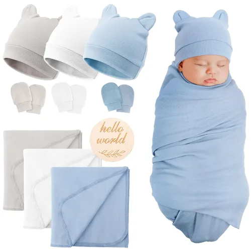 Miniatura 8 de DRESHOW BQUBO Manta para Recién Nacido con Sombrero de Moño y Guantes de Algodón, Manta de Envoltorio para Bebé Cálido, Saco de Dormir para Bebé