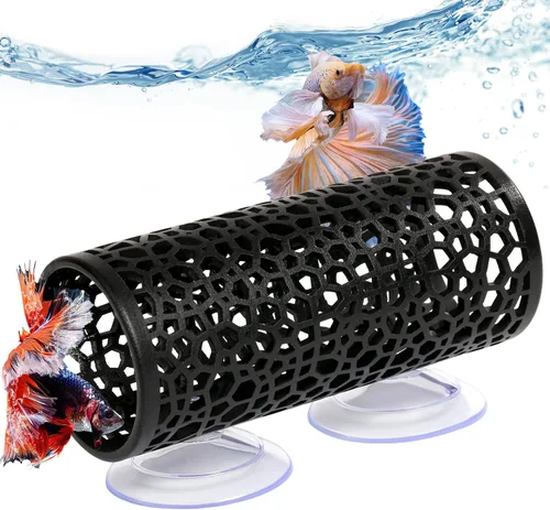 Abizoo Juguetes para Peces Betta - Túnel Betta Negro, Cueva Hueca de Agujero Pequeño, Más Seguro para Peces Pequeños y Camarones, Decoración de