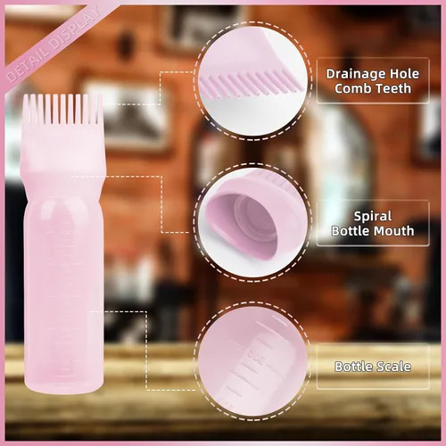 Miniatura 3 de Paquete de 2 botellas aplicadoras de peine de raíz, aplicador de aceite para el cabello de 6 onzas, herramientas de botella de tinte con dispensador