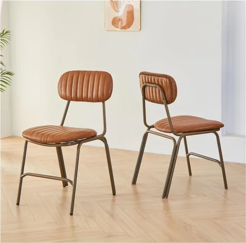 Miniatura 5 de Juego de 2 sillas de comedor modernas de mediados de siglo, sillas retro con asiento tapizado de piel sintética y respaldo de madera maciza y patas