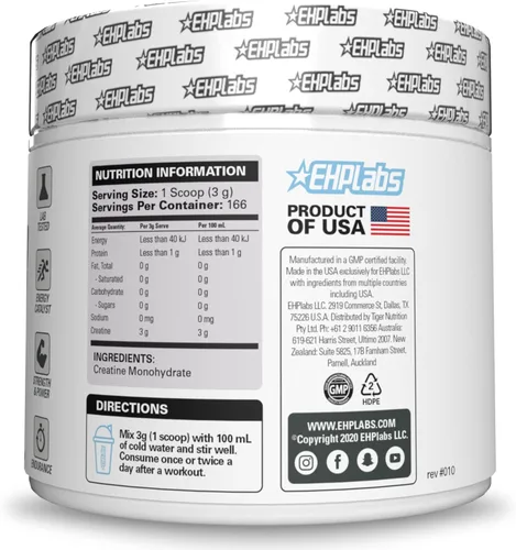Miniatura 9 de EHP Labs CREA-8 - Polvo de monohidrato de creatina micronizada, polvo de creatina sin sabor para crecimiento muscular, mayor fuerza, mayor