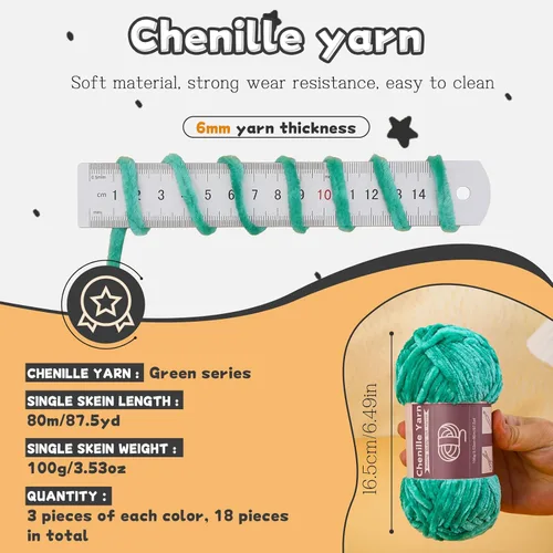 Miniatura 5 de LUNARM Hilo de felpilla para tejer a ganchillo, paquete de 18 hilos de terciopelo de 3.5 onzas (3.5 onzas), grueso, suave, grueso, esponjoso