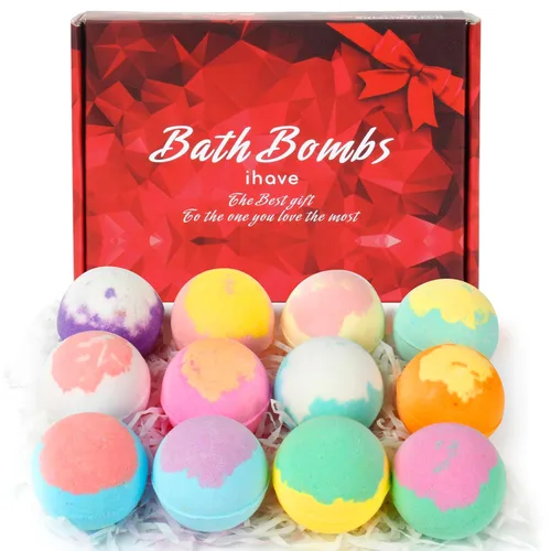 iHave Bombas de baño para niños y mujeres, juego de 12 bombas de baño naturales hechas a mano, bombas de baño de burbujas, perfectos regalos