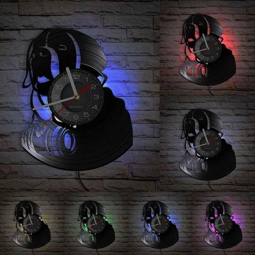 Reloj de pared de disco de vinilo para perro de San Bernardo con 7 colores LED para tienda de mascotas, álbum de raza de perro de cachorro, reloj de