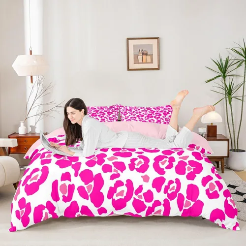 Miniatura 30 de Juego de funda de edredón con estampado de leopardo abstracto, tamaño individual, juegos de ropa de cama de piel de guepardo negro y gris