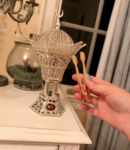 Miniatura 7 de AM Quemador de incienso eléctrico regulador, temperatura ajustable y temporizador, quemador de Oud para Bakhoor, incienso, resina y aceites Plata