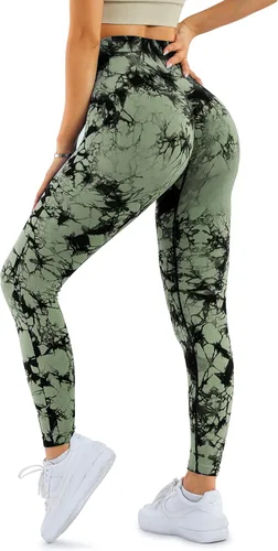 Miniatura 8 de A AGROSTE Leggings con levantamiento de glúteos para mujer, cintura alta, para entrenamiento, gimnasio, yoga, teñido anudado, sin costuras, mallas