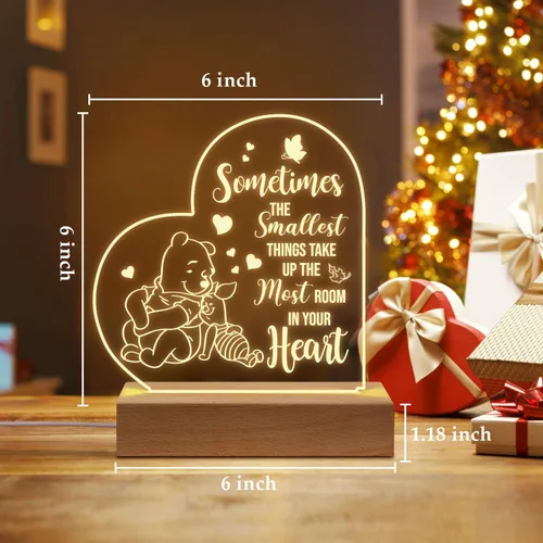 Miniatura 2 de PZJIEAN Winnie The Pooh - Luz nocturna acrílica grabada con base, regalos de Winnie The Pooh para cumpleaños, Navidad, graduación, regreso a clases