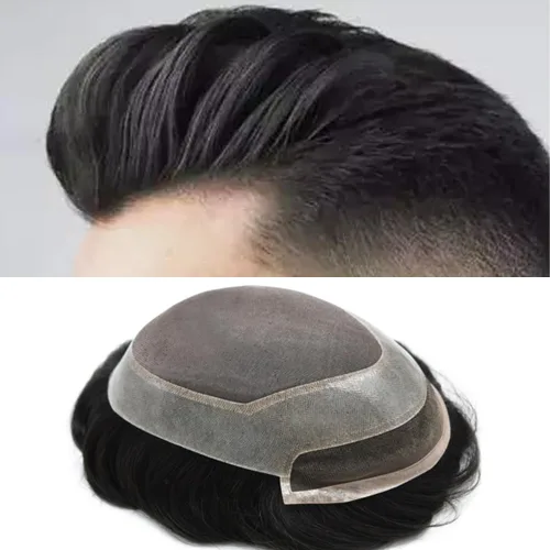 Miniatura 7 de Toupee para hombre 100% europeo, extensiones de cabello humano francés con encaje frontal, monofilamento, pieza de pelo para hombres protesis