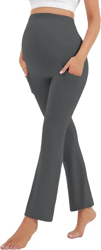 Miniatura 5 de HEGALY Leggings acampanados de maternidad para mujer sobre el vientre, pantalones casuales de yoga para embarazo, con bolsillos, suaves como