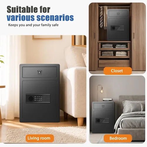 Miniatura 8 de 2.4 Cu Ft Small Safe Box Fireproof Waterproof -Home Safe with Biometric Fingerprint Drawer & Removable Shelf, Dual Alarm System,Gun Safe for