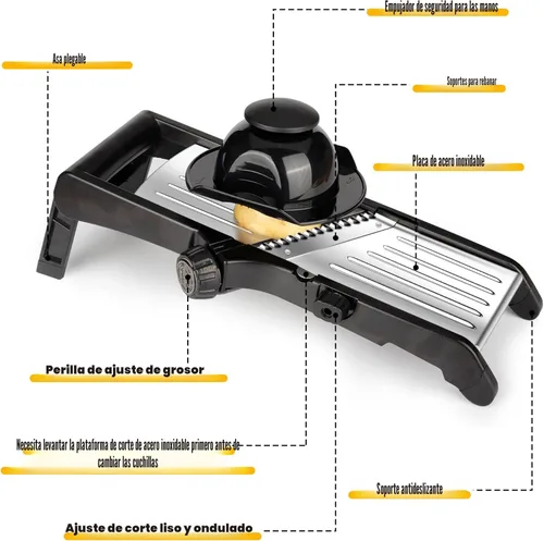 Miniatura 7 de Mandoline - Cortador de alimentos para cocina, cortador de verduras de mandolina ajustable de acero inoxidable, cortador de alimentos para cebolla