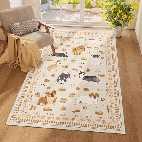 Miniatura 120 de DUKINO Alfombra de área de 6 x 9 pies, alfombra floral para sala de estar, ligera, antideslizante, lavable, alfombra de interior de pelo bajo