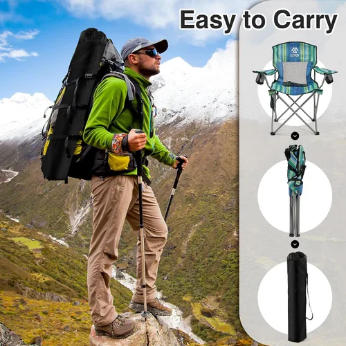 Miniatura 5 de Silla de camping Elevon, silla plegable portátil al aire libre con brazos, soporte para tazas y bolsa de transporte