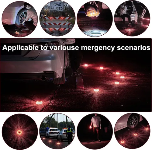 Miniatura 5 de Kit de bengalas LED de carretera para emergencia, kit de luces de emergencia para carretera con base magnética para vehículos y barcos 9 modos