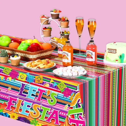 Miniatura 5 de Moukeren Paquete de 3 manteles de fiesta temática, 54 x 108 pulgadas, multicolor, plástico, rectangulares, impermeables, sólidos, no tóxicos, fiesta