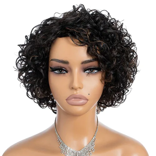 Miniatura 14 de Rebecca Fashion Pelucas de cabello humano rizado corto para mujeres negras, parte lateral, linda peluca rizada estilo Bob, brasileña Remy, sin