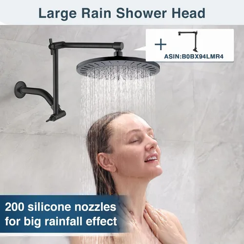 Miniatura 5 de BRIGHT SHOWERS Cabezal de ducha de lluvia, cabezal de ducha de cascada de alta presión de 9 pulgadas con ángulo ajustable y boquillas de silicona