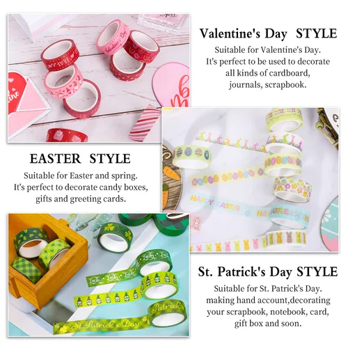 Miniatura 4 de Whaline Juego de 24 Rollos de Cinta Washi para Fiestas, Día de San Valentín, Cinta de Enmascarar de Corazones Rojos de Amor, Día de San Patricio