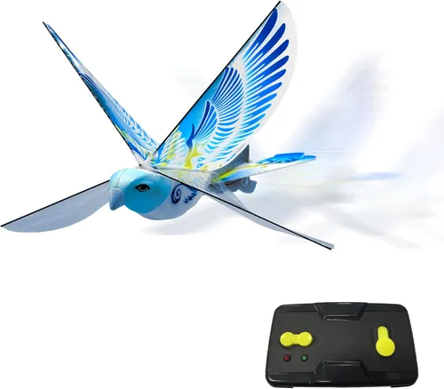 MUKIKIM eBird Paloma Azul - Juguete de Ave RC Volador para Niños. Helicóptero de Aves con Alas Aleteantes Biónicas, Control Remoto para