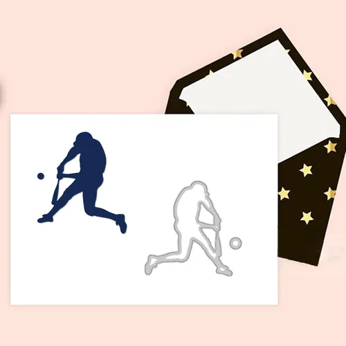 Miniatura 5 de BENECREAT Plantillas de corte con temática de béisbol, plantillas de corte en relieve de metal para jugador de béisbol, herramientas de grabado