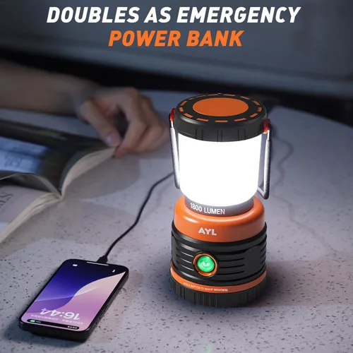 Miniatura 5 de Linterna LED para campamento recargable, 1800 lúmenes, 4 modos de luz, banco de energía de 4400 mAh, impermeable IP44, linterna perfecta para Negro