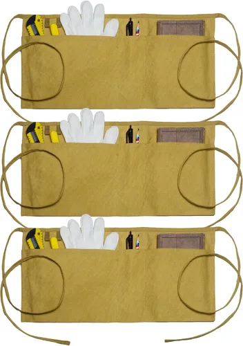 Miniatura 12 de Canvas Work Waist Apron with 3 Pocket 1 paquete de delantal utilitario de cintura negra