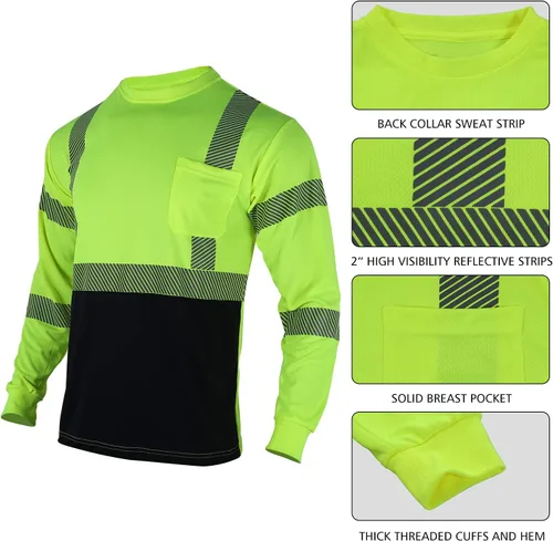 Miniatura 3 de VENDACE 3 piezas de camisetas de seguridad reflectantes de alta visibilidad de manga larga para trabajo en construcción para hombres Clase 3