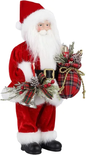 Miniatura 2 de AGM Figura decorativa navideña de Papá Noel de 12 pulgadas con bolsa de regalos y 2 campanas para fiestas navideñas y decoración del hogar