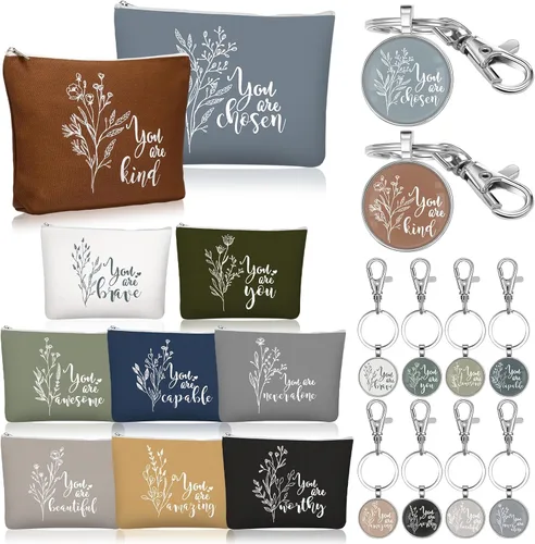 Sieral - 20 piezas de regalo de agradecimiento a granel para mujeres, bolsa de maquillaje de lona inspiradora, bolsa de cosméticos, bolsa de