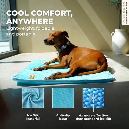 Miniatura 5 de Pelsbarn Tapete refrescante para perros, comodidad de verano de seda de hielo, auto refrescante, antideslizante, duradera y lavable, tapete