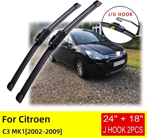 Miniatura 2 de Compatible con Citroen C3 MK1 2002 2003 2004 2005 2006 2007 2008 2009 Escobillas de limpiaparabrisas delantero, accesorios de cortador U J Hook