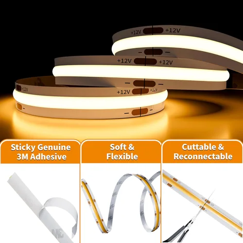 Miniatura 3 de PAUTIX COB - Tira de luz LED de 12 V, 18 pies, 18.0 ft, blanco cálido, 3000 K, 504 LEDs/M, súper brillante, flexible, CRI93+, luces LED brillantes