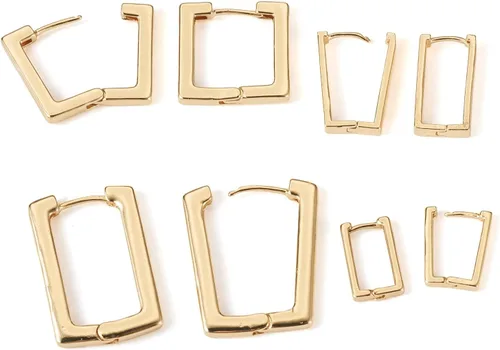 Miniatura 9 de Craftdady Aretes de aro chapados en oro de 14 quilates, 12 pares de aretes de aro de latón con múltiples bucles, círculo, lágrima, flor, palanca
